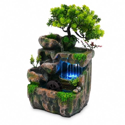 Indoor Tabletop Water Fountain with LED Light - Rockery Waterfall Decor