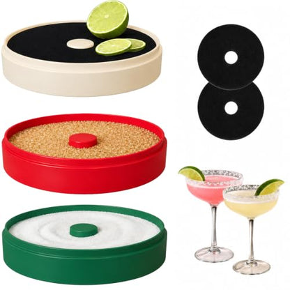 Cocktail Glass Rimmer Set with 3 Stacking Trays for Salt Sugar Chili & More