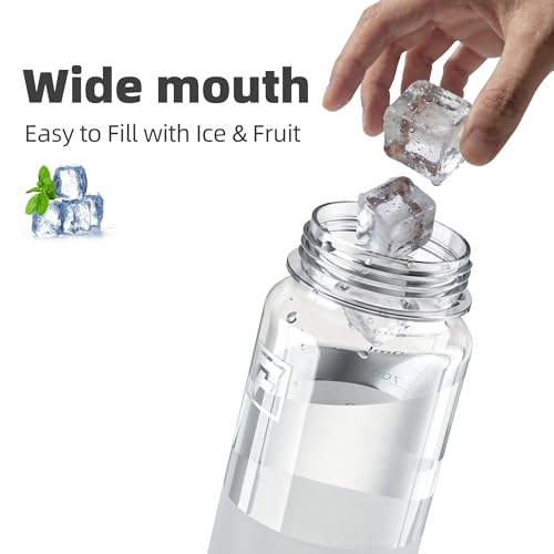 Fanhaw 32 oz Clear Plastic Water Bottle with Straw Lid - Black & Clear