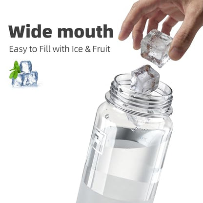 Fanhaw 32 oz Clear Plastic Water Bottle with Straw Lid - Black & Clear