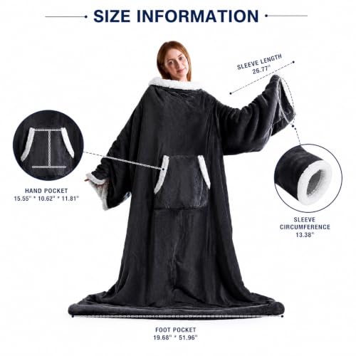 Dark Grey Wearable Heated Blanket with Foot Pockets, 52 x 72 Inches