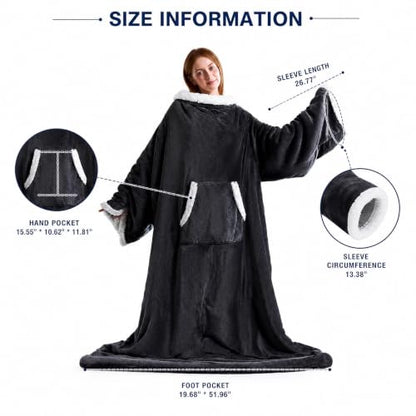 Dark Grey Wearable Heated Blanket with Foot Pockets, 52 x 72 Inches