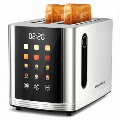 Silver 2 Slice Touch Screen Smart Toaster with Wide Slots