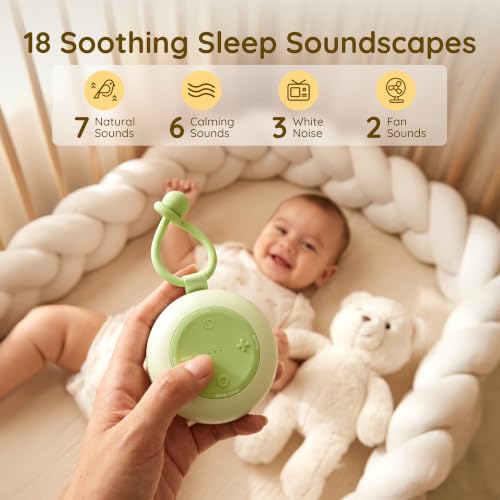 Portable Baby Sound Machine with RGB Night Light - Pistachio | 18 Soothing Sounds