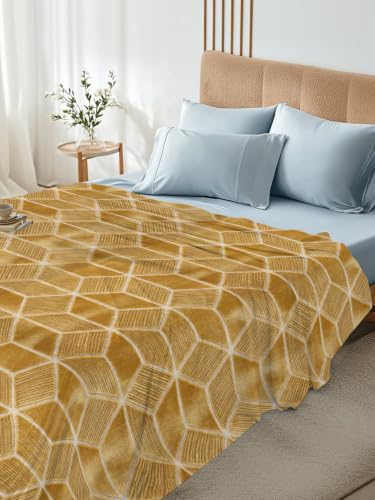Queen Size Flat Sheet Only - Retro Brown Geometric Rhombus Bed Topper, Soft Microfiber Breathable Bedding, Hotel Luxury Style, Variation: Gold, Honey, Amber, Tan