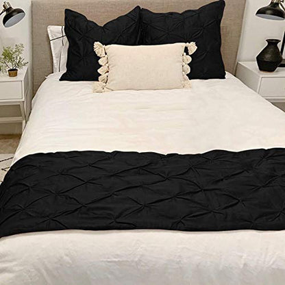 King Size Cotton Bed Runner Set with Pillowcases - Black, Pinch Pleated, 800 Thread Count