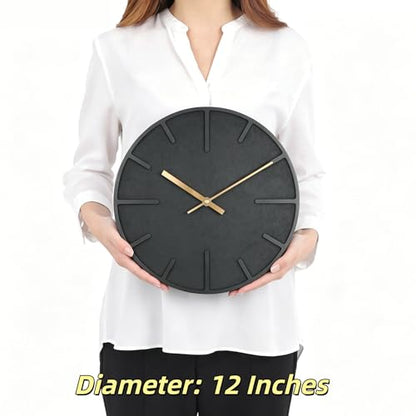 Wall Clock 12 Inch Diameter Black Wooden Dial Silent Quartz Movement - Black / 12 Inch