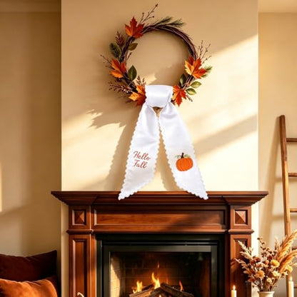 Fall Wreath Sash with Embroidered Pumpkin and Hello Fall Banner - 55.1" x 4.7"