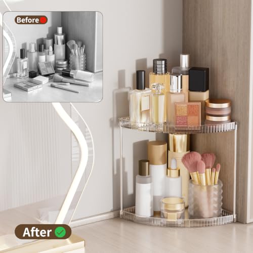 Clear 2-Tier Corner Bathroom Organizer Shelf for Vanity and Countertop