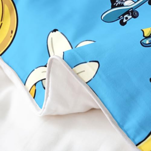Queen Size Cotton Duvet Cover Set - Yellow Banana & Bright Blue Tropical Fruits, 3 Piece with Pillowcases, Variation: Blue Yellow / Queen