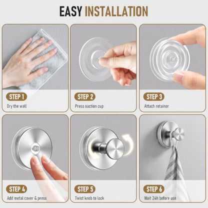 2 Pack Chrome Suction Cup Shower Hooks No Drill Bathroom Towel Robe Hooks