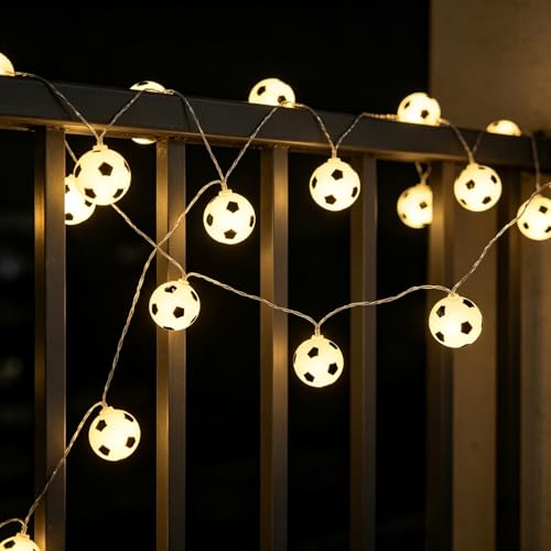 Soccer Ball String Lights 16.4Ft/5M Warm White - Battery Operated, 50 LED, Sports Themed Decor