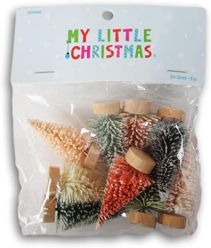 Mini Artificial Christmas Trees with Bases - 2 Inch, Set of 9 for Tabletop Decor