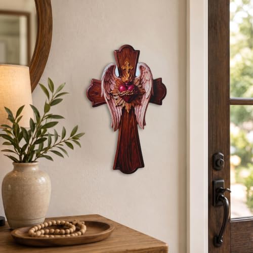 Wood Sacred Heart of Jesus Wall Decor Cross - Religious Home Art