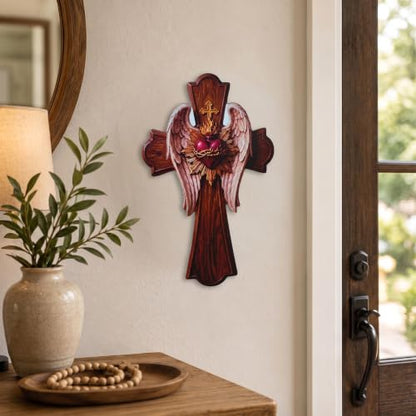 Wood Sacred Heart of Jesus Wall Decor Cross - Religious Home Art