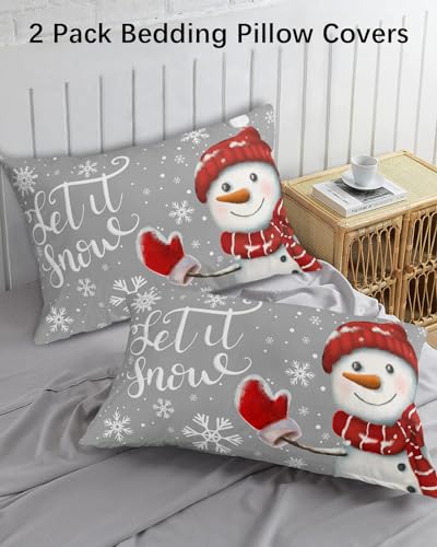Christmas Snowman Pillowcases 20x26 Inches - Gray 2 Pack Winter Decor