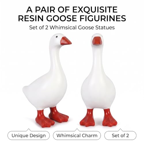 Mini Desk Goose Statue Set - Red 7 Inch Office Decor - 2 Pack