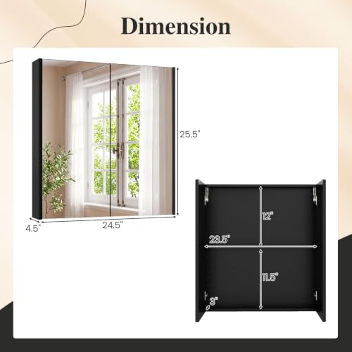 GIANTEX Black Wall-Mount Bathroom Mirror Cabinet with 2 Doors
