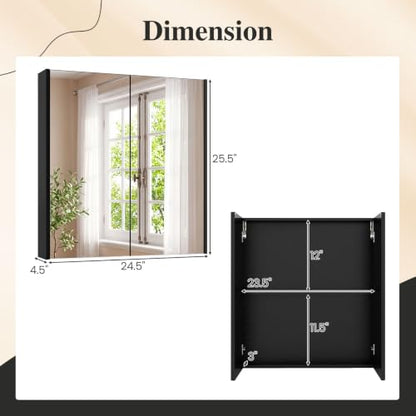 GIANTEX Black Wall-Mount Bathroom Mirror Cabinet with 2 Doors