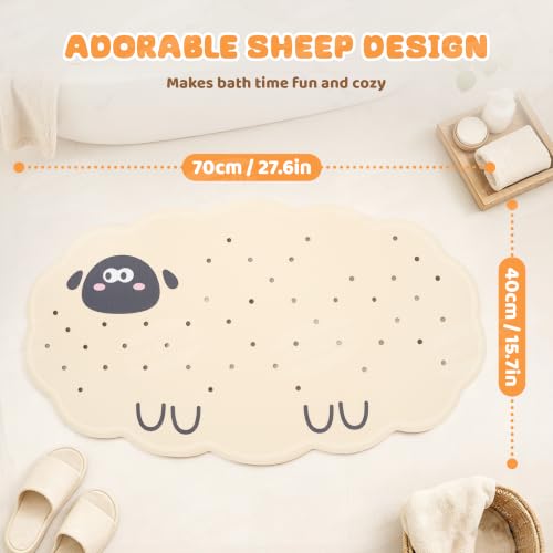 UNEEDE Non Slip Bathtub Mat for Kids Sheep Design - Safe Bath Accessory