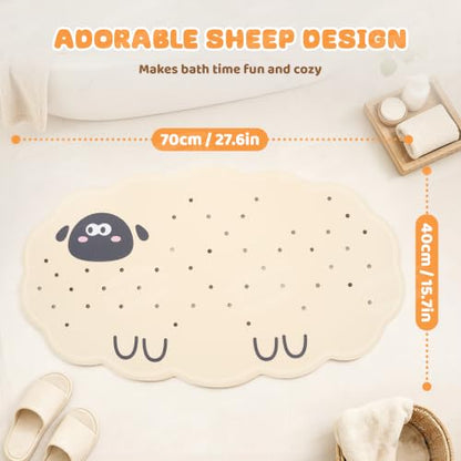 UNEEDE Non Slip Bathtub Mat for Kids Sheep Design - Safe Bath Accessory
