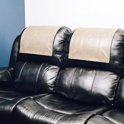 Beige Non Slip Recliner Headrest Cover 17x27 Inch Waterproof Leather Protector