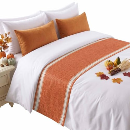 Burnt Orange Stripes Bed Runner for Twin Size Beds - 71 x 20 Inches Linen Decor