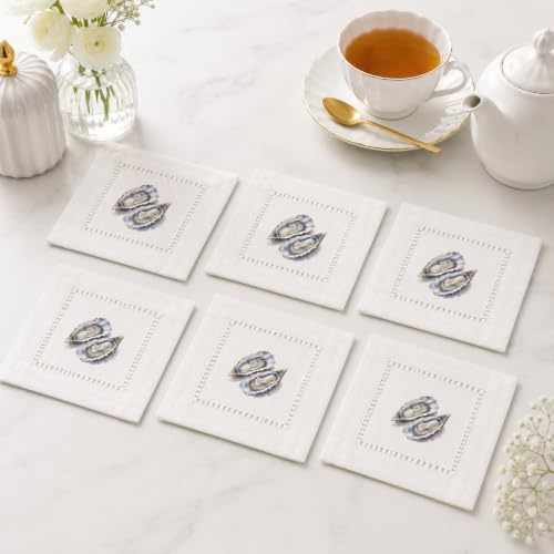 Jolitee Coastal Oyster Pair Cocktail Napkins - Reusable 6x6 Inch Set of 6