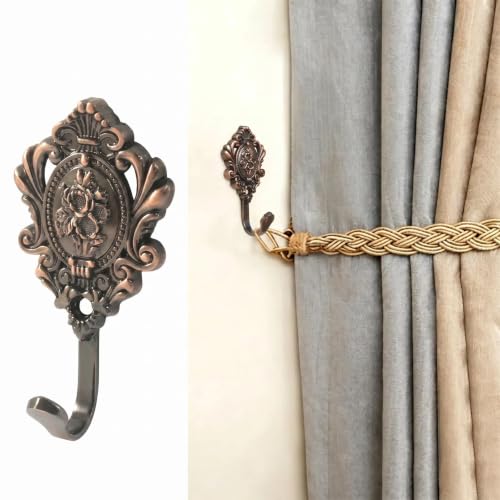 Vintage Wall Hooks - Antique Copper Zinc 2-Pack with Rose Pattern