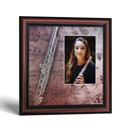 Walnut Flute Marching Band Picture Frame - Music Gift for Flute Players
