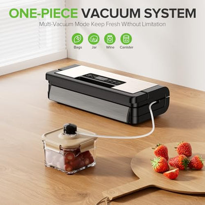 Vacuum Sealer for Food - Black Chrome, 130W Automatic Food Saver with Touch Display