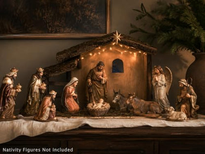 Wooden Nativity Stable for Christmas Scene - Fits 10 Inch Figures