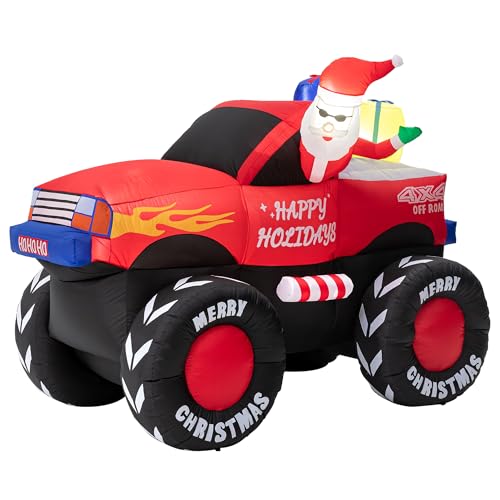 Inflatable Christmas Santa on Off-Road Pickup Truck Decor with Built-in LEDs - 7ft Holiday Yard Decoration