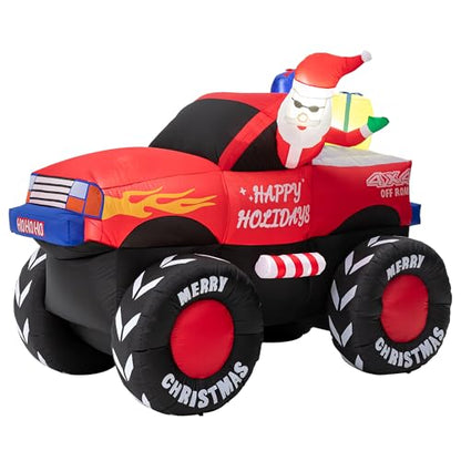 Inflatable Christmas Santa on Off-Road Pickup Truck Decor with Built-in LEDs - 7ft Holiday Yard Decoration
