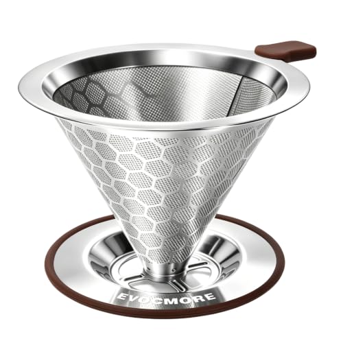 EVOCMORE Pour Over Coffee Maker Dripper with 600 Mesh Reusable Filter - Fixed Base, 1-2 Cups