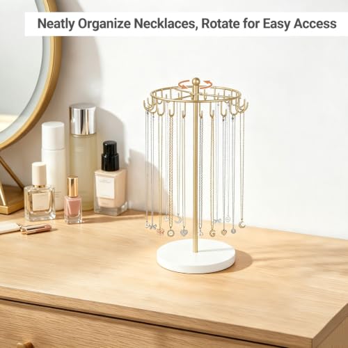 Rotating Jewelry Display Stand with 22 Hooks - Metal Necklace Holder Organizer