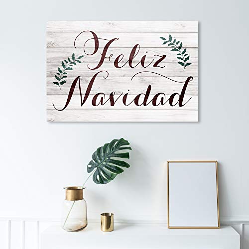 Holiday Wall Art Canvas Prints - Rustic Feliz Navidad 36 x 24 Inches - Brown & Green