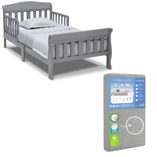 Toddler Bed with Guardrails and Waterproof Mattress - Grey
