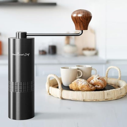 West Coast Chef Manual Coffee Grinder - Manual Burr Grinder, Portable Coffee Grinder Manual - Espresso Hand Grinder Coffee - Manual Coffee Bean Grinder - Travel Coffee Grinder Hand Coffee Grinder Burr
