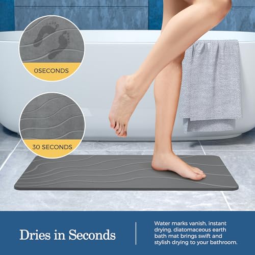 Stone Bath Mat Diatomaceous Earth Non-Slip Super Absorbent Grey - Fast Drying
