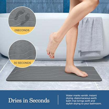 Stone Bath Mat Diatomaceous Earth Non-Slip Super Absorbent Grey - Fast Drying