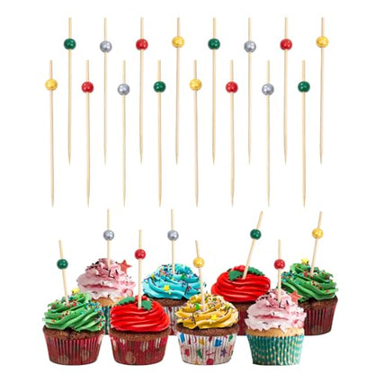 Christmas Cocktail Picks 100Pcs Bamboo Food Skewers for Appetizers & Desserts