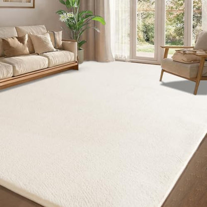 Cream White Non-Slip Nursery Rug 4x6 Feet - Soft Modern Bedroom & Living Room Carpet with Memory Foam