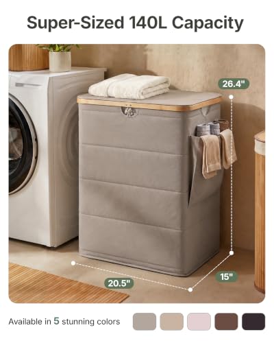 Camel 2-Section Laundry Hamper with Lid - 140L Puffer Style