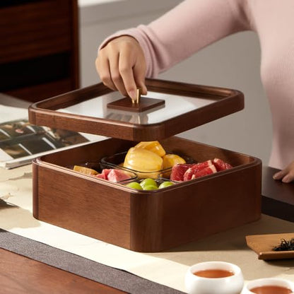 Square Dry Fruit Tray with Glass Lid and 4 Glass Bowls - 9.1 Inch