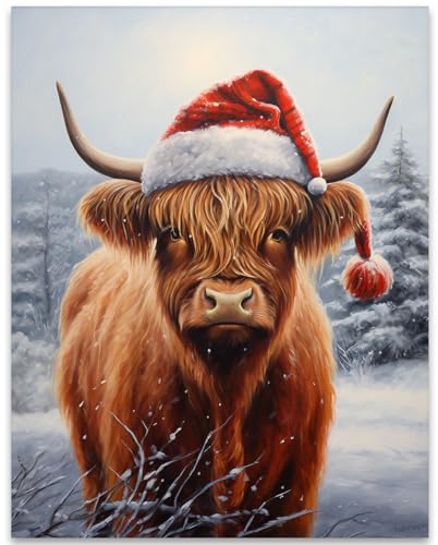 Christmas Wall Decor Highland Cow Poster - 11x14 Unframed Farmhouse Art Print