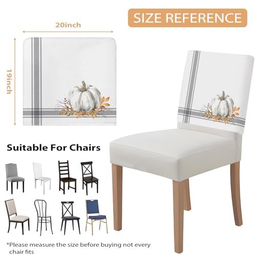 Set of 4 Fall Pumpkin Chair Covers - White & Grey Halloween & Thanksgiving Decor