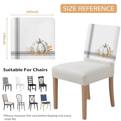 Set of 4 Fall Pumpkin Chair Covers - White & Grey Halloween & Thanksgiving Decor
