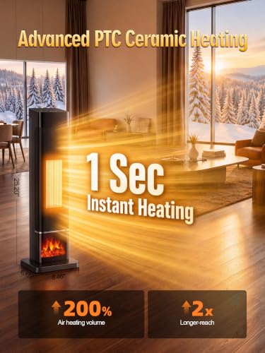 1500W Electric Space Heater for Large Rooms with 3D Flame, Oscillation, Thermostat & Timer