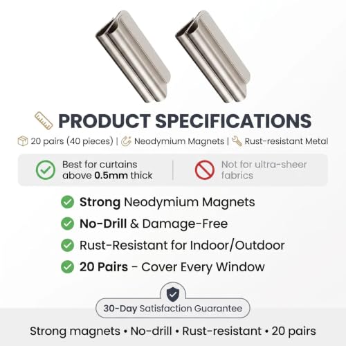 Magnetic Curtain Clips 20 Pairs Heavy Duty Holders for Curtains & Drapes